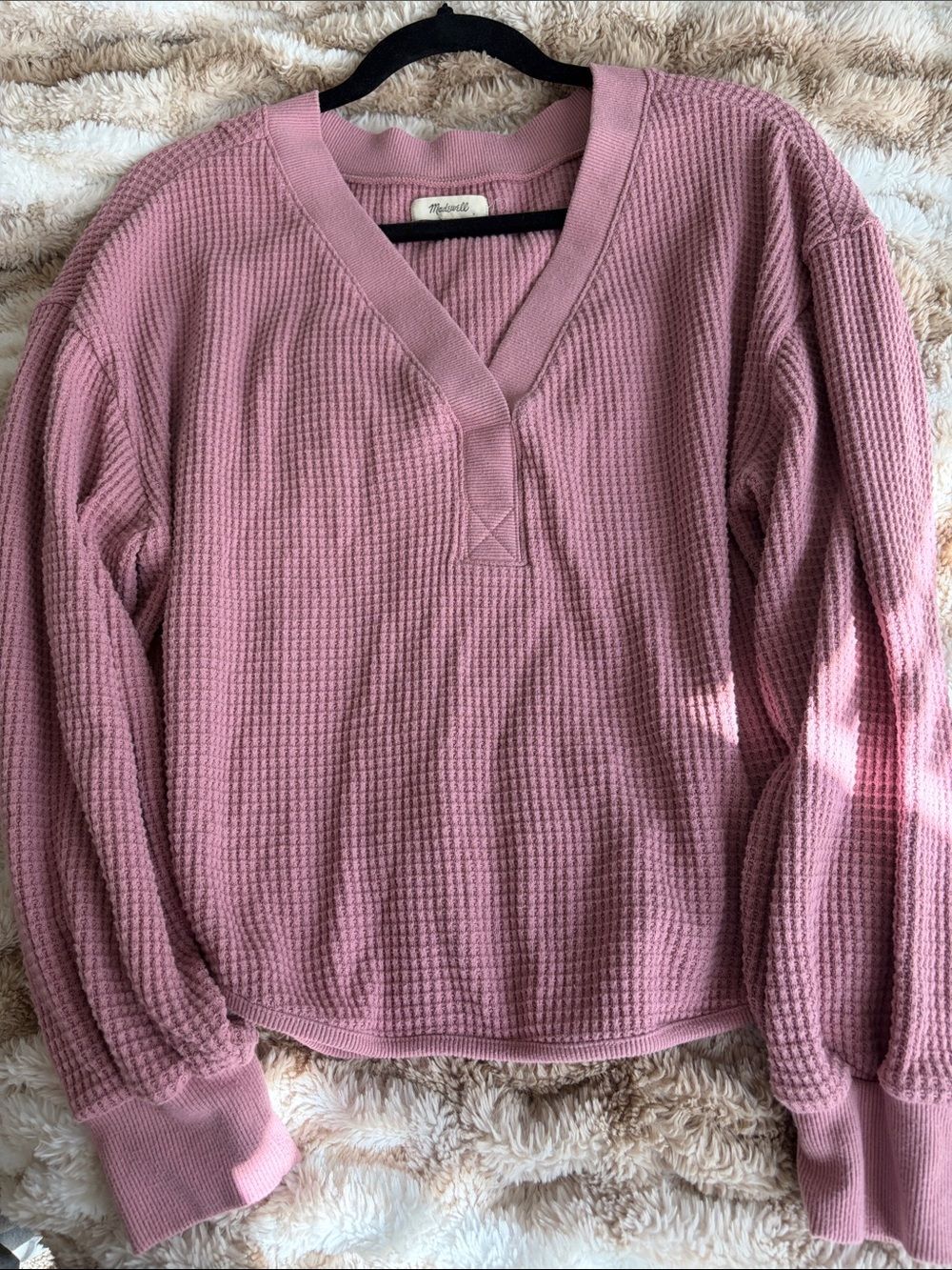 Madewell Dusty Rose Waffle Knit V-Neck Sweater
